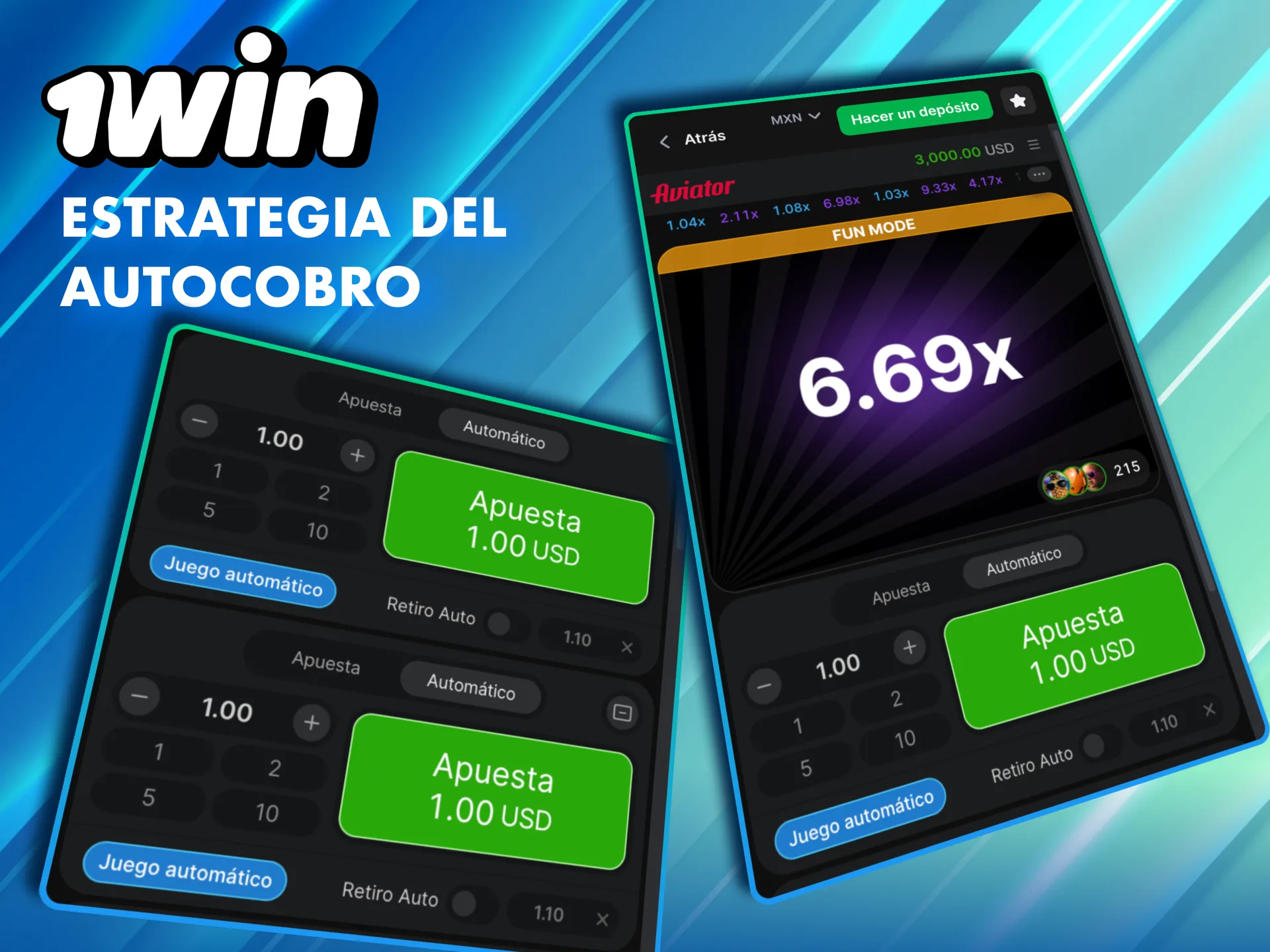 Usa el autocobro en Aviator de 1Win México para retirar sin depender de tu reflejo.