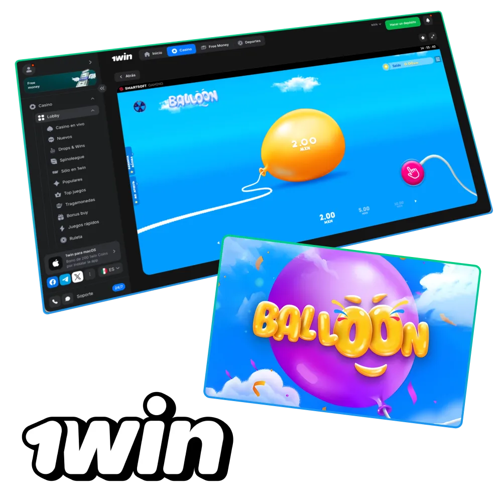 1Win México ofrece Balloon, inflando el globo y retirando antes de que explote.