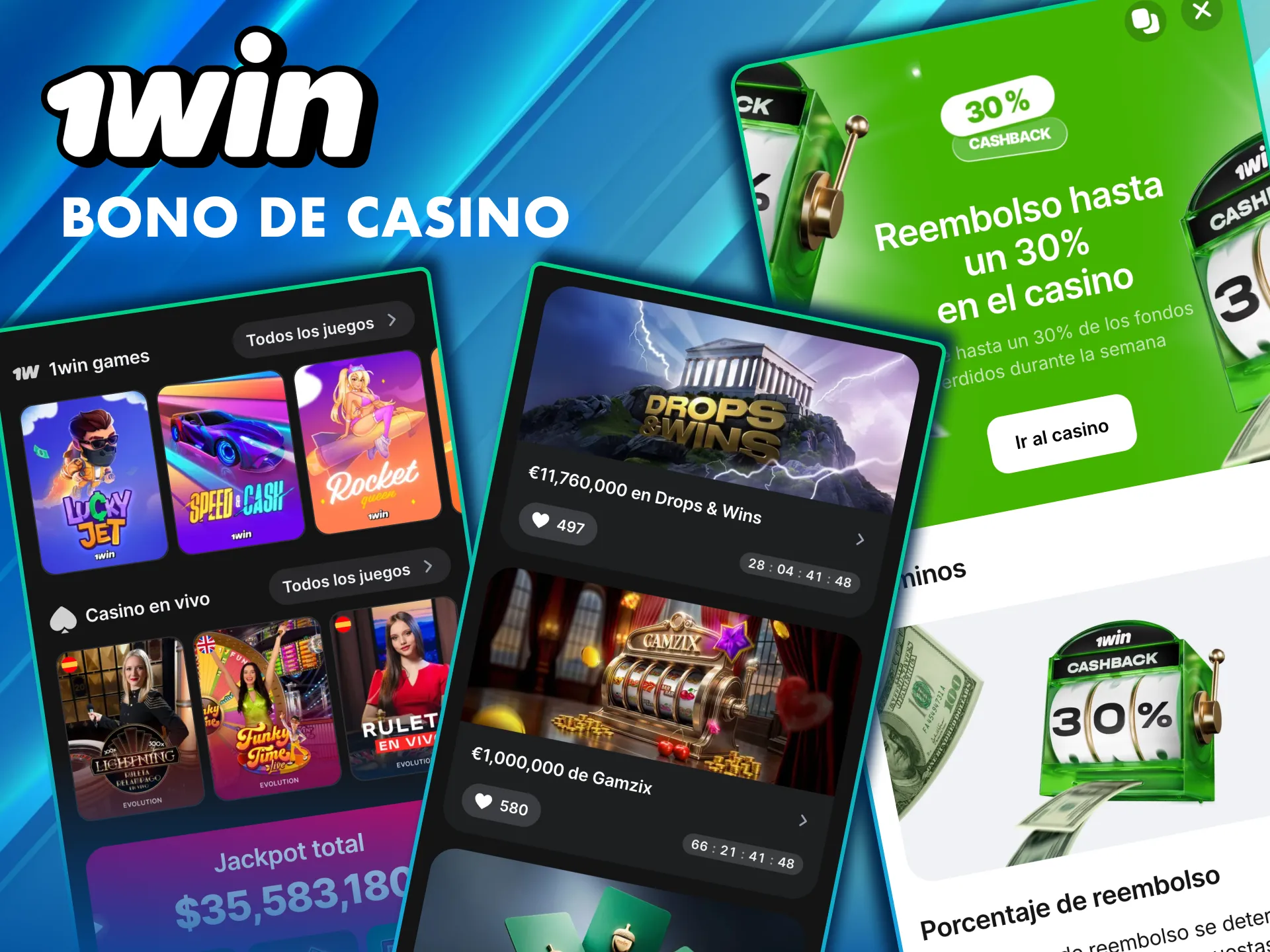 Bono de casino 1Win con premios en póker y saldo extra por depósito.