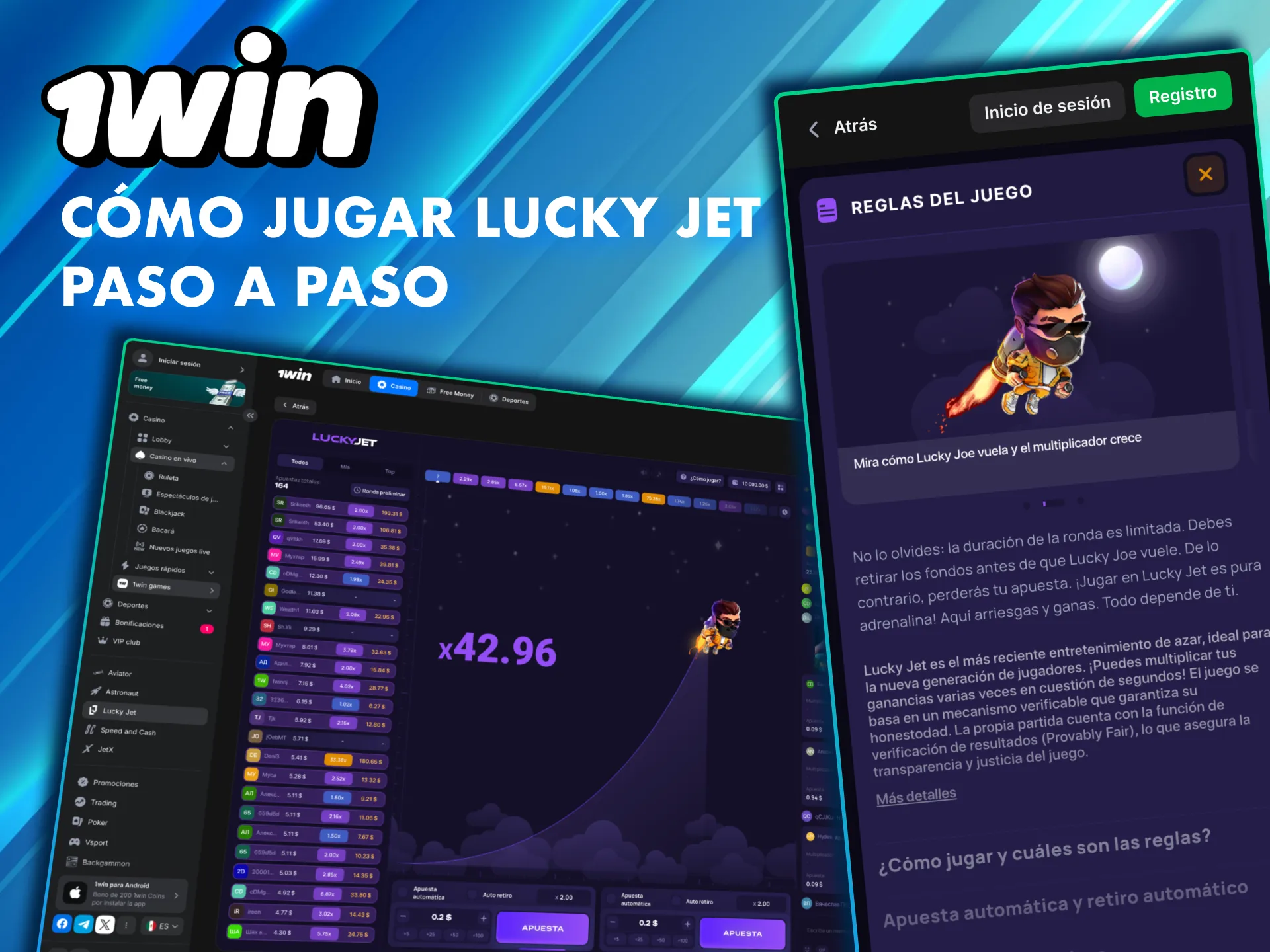 Guía para jugar Lucky Jet en 1Win México paso a paso.