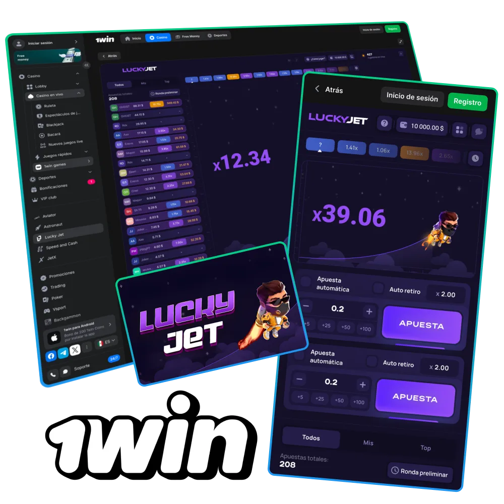 Lucky Jet en 1Win México con dinámica de cohete y premios instantáneos.